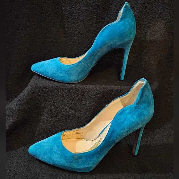 Jessica Simpson Teal/Torquoise Blue Suede Pointy-Toe Leather Stilettos-Size 7.5M - Picture 5 of 9